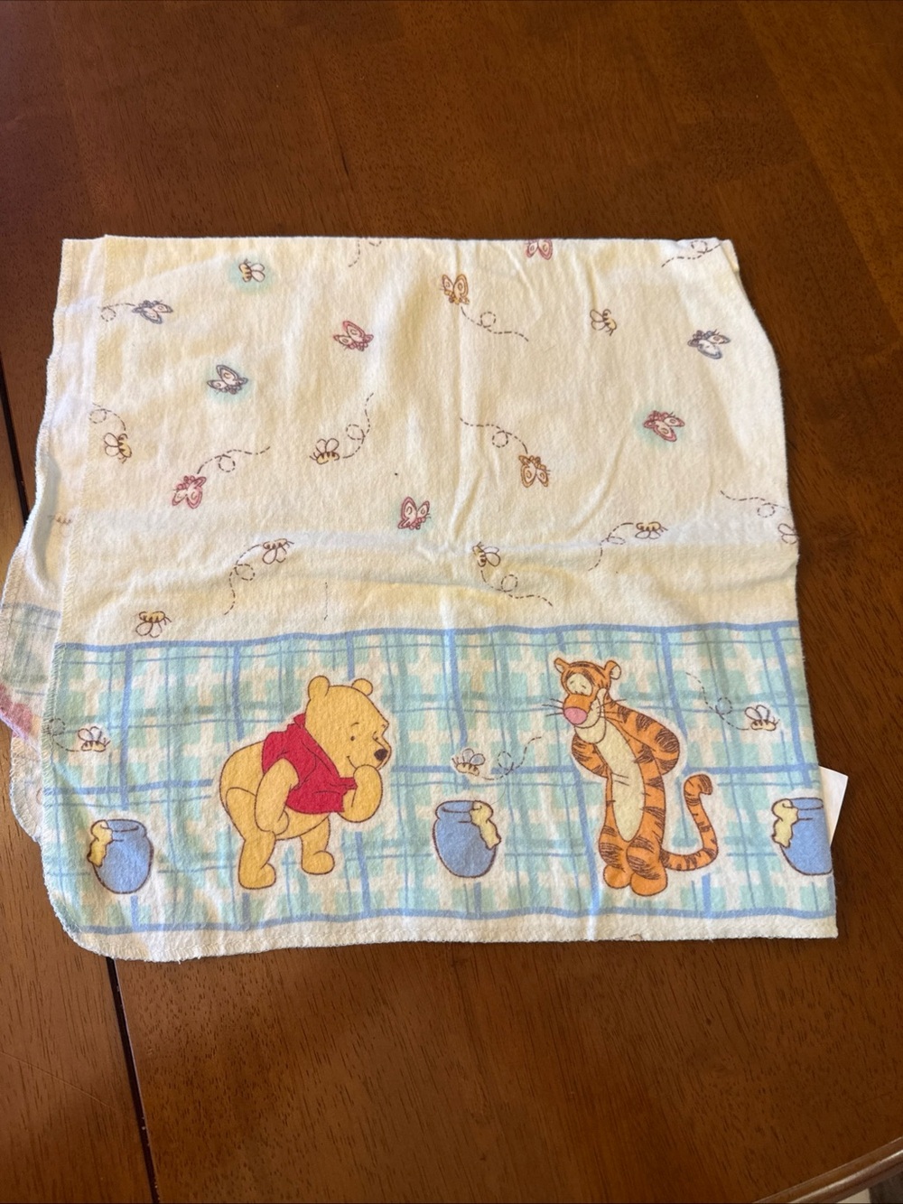 Vintage Winnie The Pooh Tigger Baby Receiving Blanket Flannel Butterflies Bees